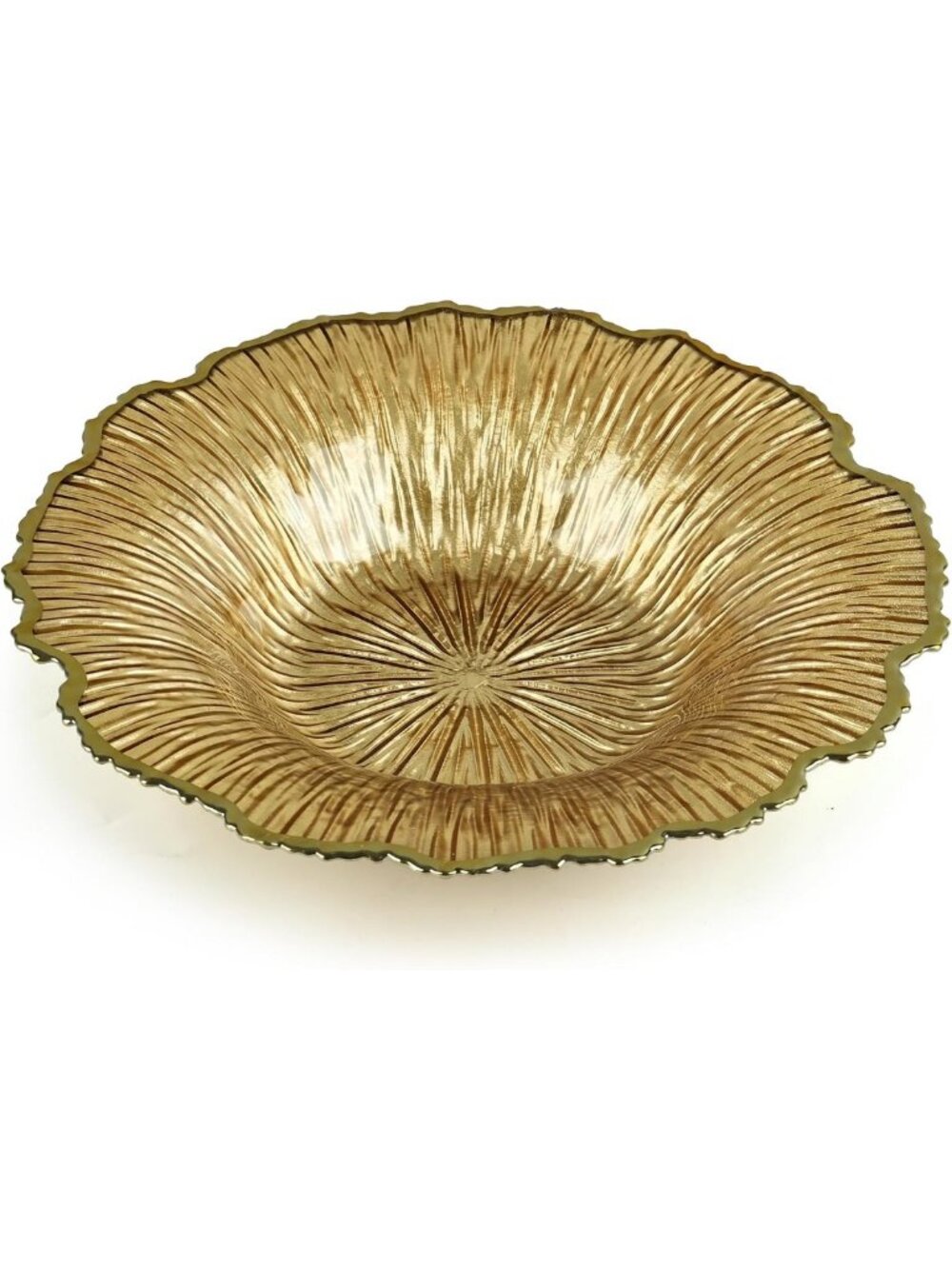 Elegant Gold Scalloped Glass Serving Bowl 12" | Borosilicate Decorative Dish